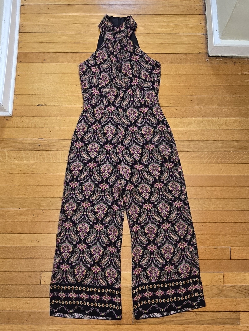 Kobi Halperin, Tara Paisley Silk Jumpsuit, Black, Purple, Gold, EUC, Women's 6